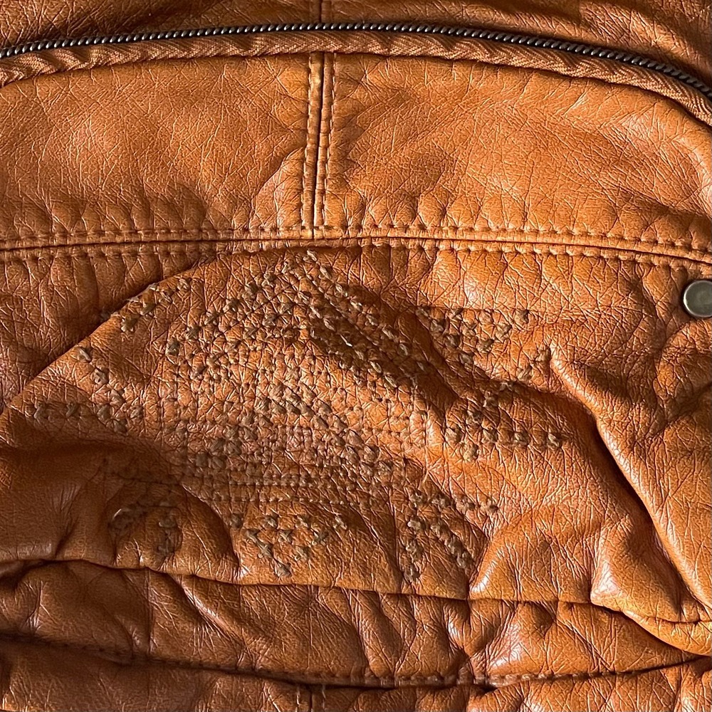 Y2K MUDD Boho Indie Crossbody Earthy Vegan Leather Orange Brown Bag embroidered - Picture 4 of 12